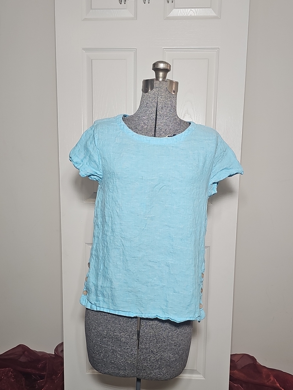 Cynthia Rowley 100% Linen Short Sleeve Textured Top Blue Size S